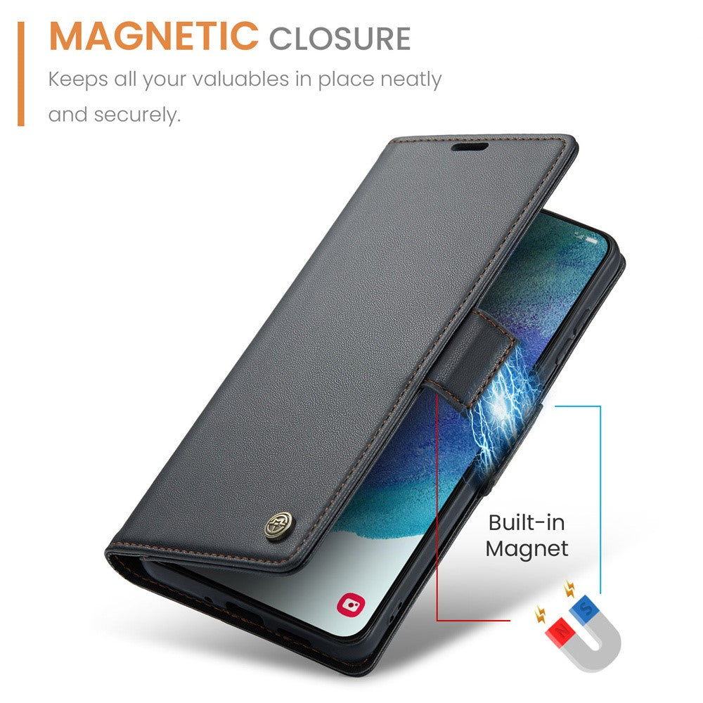 For Samsung Galaxy S21 FE 5G Leather Case CASEME 023 RFID Blocking 3 Card Slot Mobile Cover