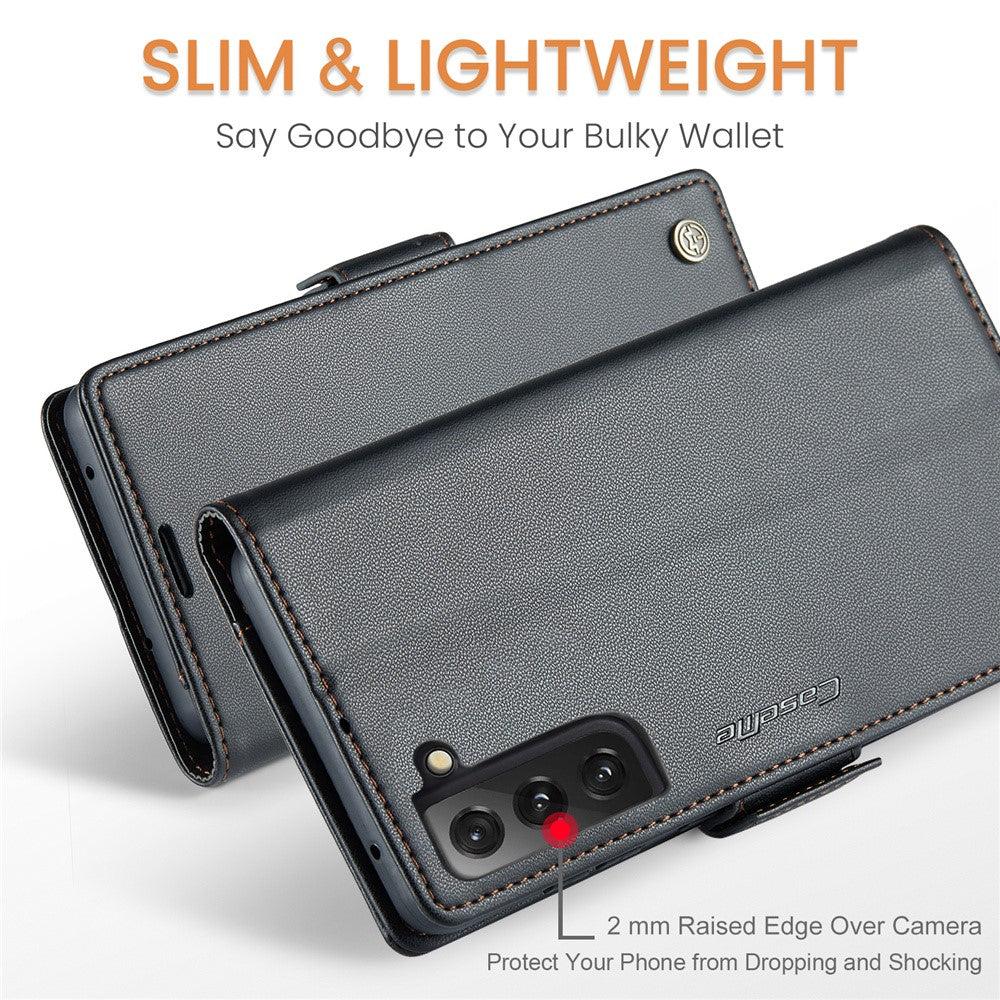 For Samsung Galaxy S21 FE 5G Leather Case CASEME 023 RFID Blocking 3 Card Slot Mobile Cover