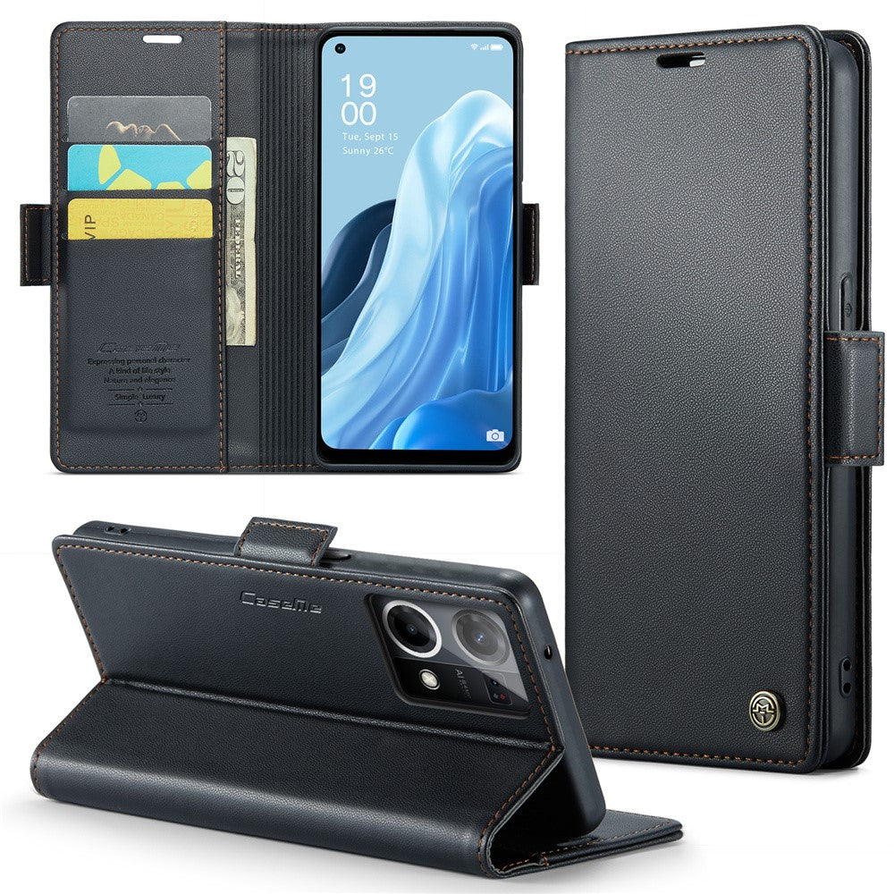 Oppo Reno7 4G / Reno8 4G / F21 Pro 4G Läderfodral CASEME 023 RFID-blockerande 3-kortsfack Mobilskal
