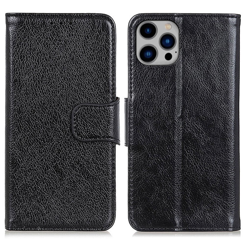 For iPhone 15 Pro Split Leather Phone Case Nappa Texture Shockproof Cover with Stand Wallet