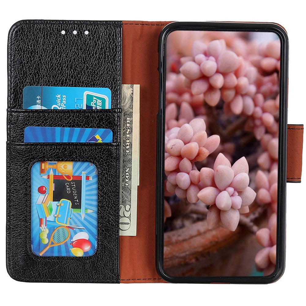 For iPhone 15 Pro Split Leather Phone Case Nappa Texture Shockproof Cover with Stand Wallet