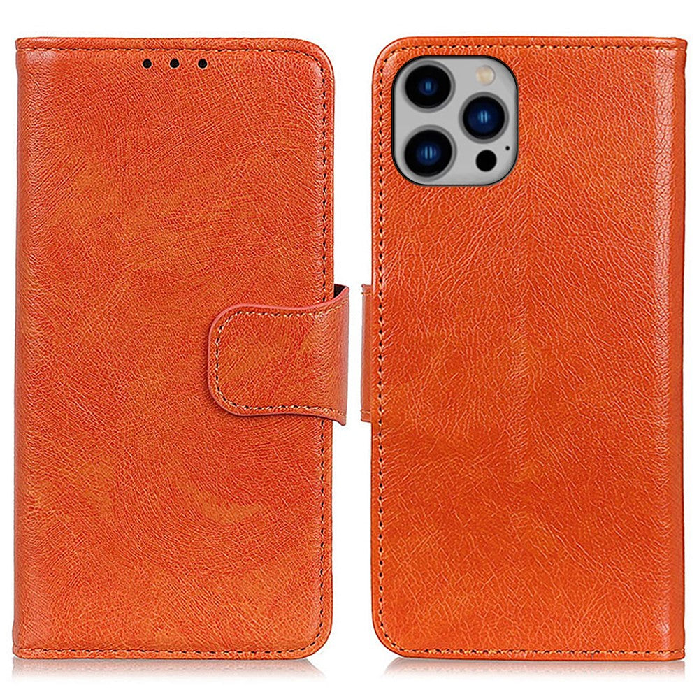 For iPhone 15 Pro Split Leather Phone Case Nappa Texture Shockproof Cover with Stand Wallet