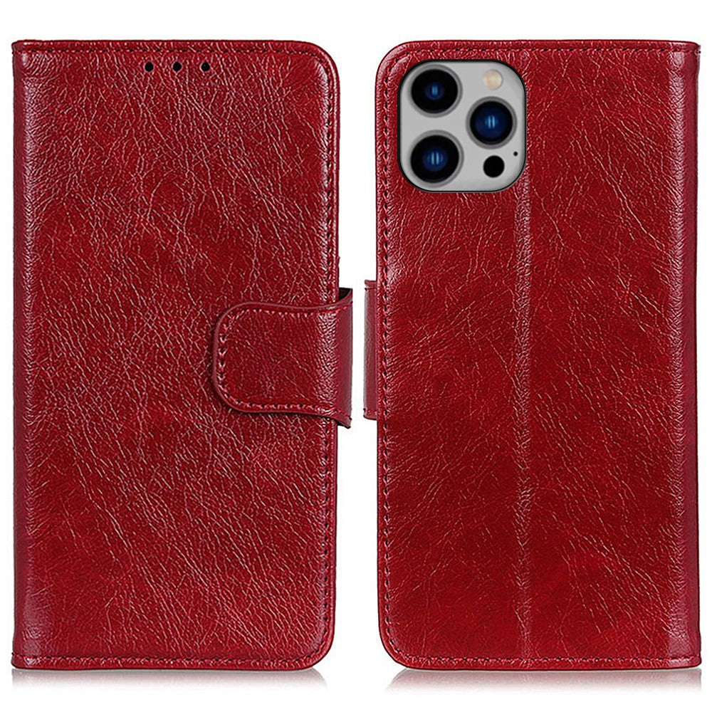 For iPhone 15 Pro Split Leather Phone Case Nappa Texture Shockproof Cover with Stand Wallet