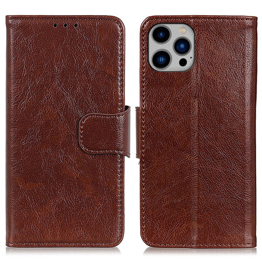 For iPhone 15 Pro Split Leather Phone Case Nappa Texture Shockproof Cover with Stand Wallet