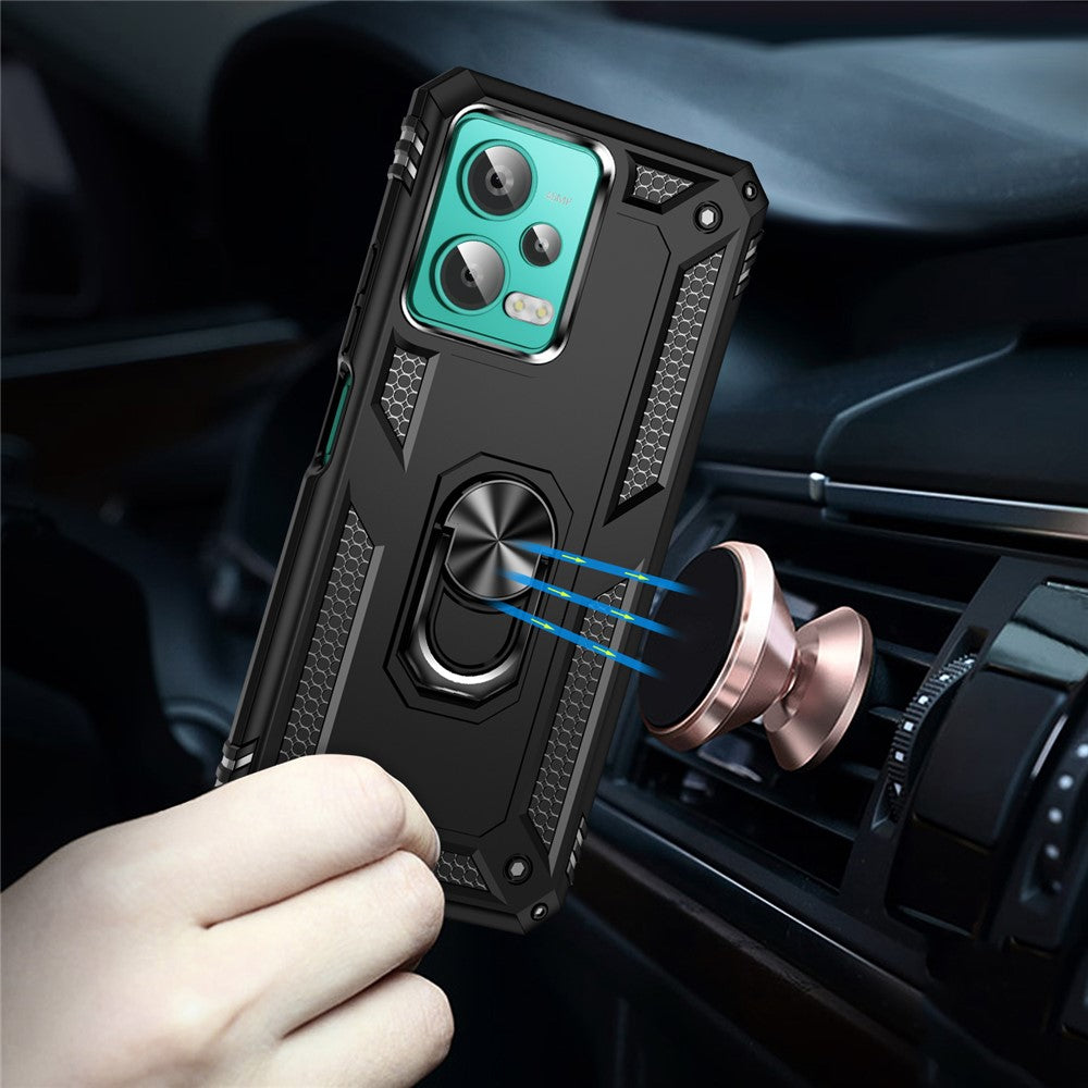 Xiaomi Redmi Note 12 4G støttende mobilcover i PC+TPU med indbygget magnetisk holder og metalplade