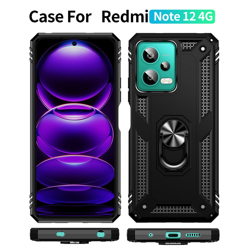 Xiaomi Redmi Note 12 4G Stödmobilskal PC+TPU-skydd med inbyggd magnetisk hållare Metallplåt