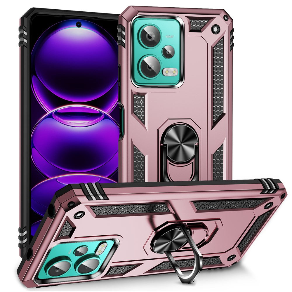 Xiaomi Redmi Note 12 4G støttende mobilcover i PC+TPU med indbygget magnetisk holder og metalplade