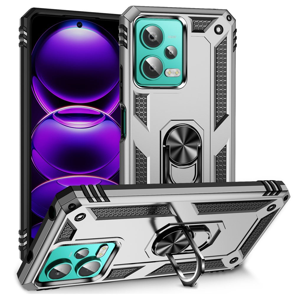 Xiaomi Redmi Note 12 4G støttende mobilcover i PC+TPU med indbygget magnetisk holder og metalplade