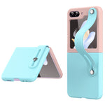 For Samsung Galaxy Z Flip5 5G Contrast Color PU Leather Coated PC Phone Case Hand Strap Kickstand Cover