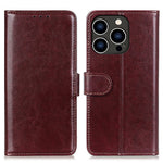 For iPhone 15 Pro Crazy Horse Texture Flip Wallet Case PU Leather Stand Phone Cover