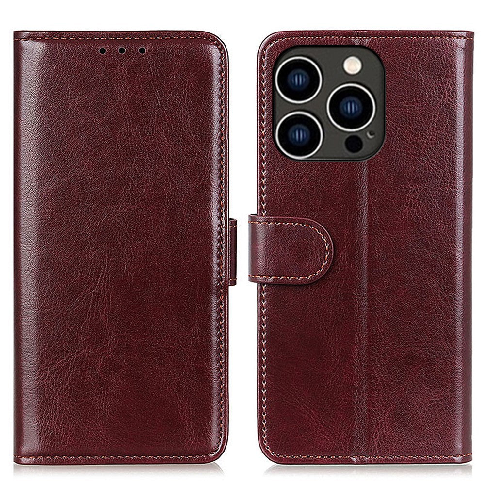 For iPhone 15 Pro Crazy Horse Texture Flip Wallet Case PU Leather Stand Phone Cover