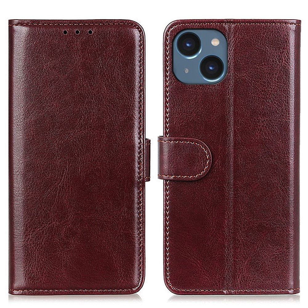 Cell Phone Case Wallet for iPhone 15 , Anti-Scratch Crazy Horse Texture PU Leather Stand Phone Cover