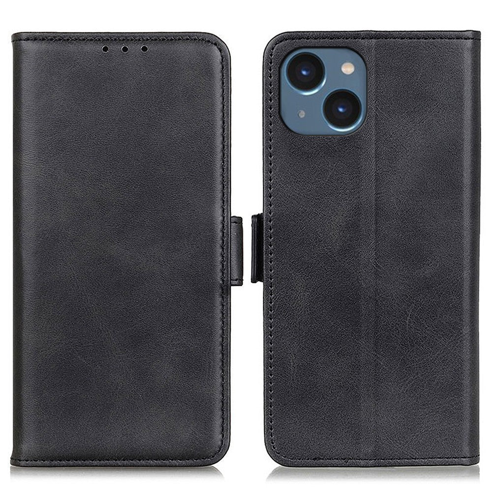 Til iPhone 15 Okselæder Tekstur Fuld Beskyttelse Cover PU Læder Pung Stativ Mobiltelefon Etui