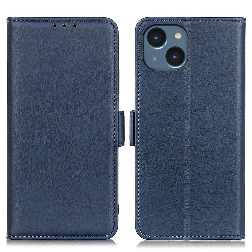 For iPhone 15 Plus Anti-Dust Stand Phone Case Cowhide Texture PU Leather Wallet Cover