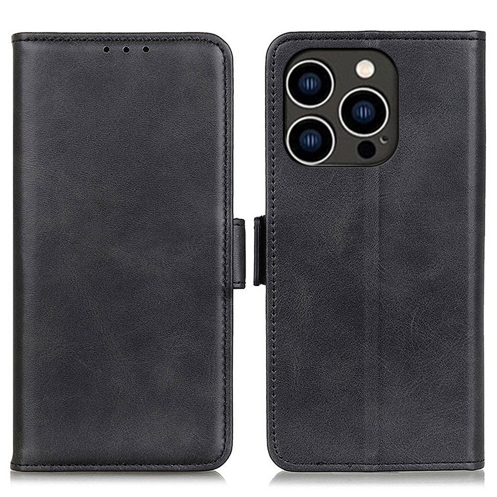 For iPhone 15 Pro Wallet Stand Phone Case Cowhide Texture Full Protection PU Leather Cover Shell