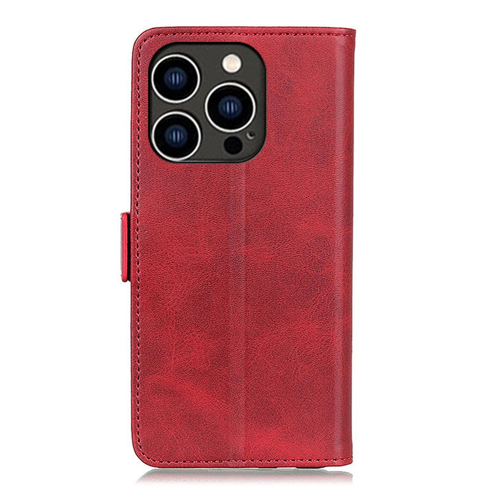 For iPhone 15 Pro Wallet Stand Phone Case Cowhide Texture Full Protection PU Leather Cover Shell
