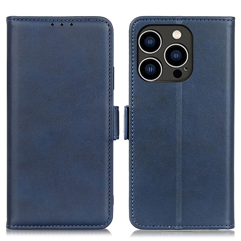 For iPhone 15 Pro Wallet Stand Phone Case Cowhide Texture Full Protection PU Leather Cover Shell