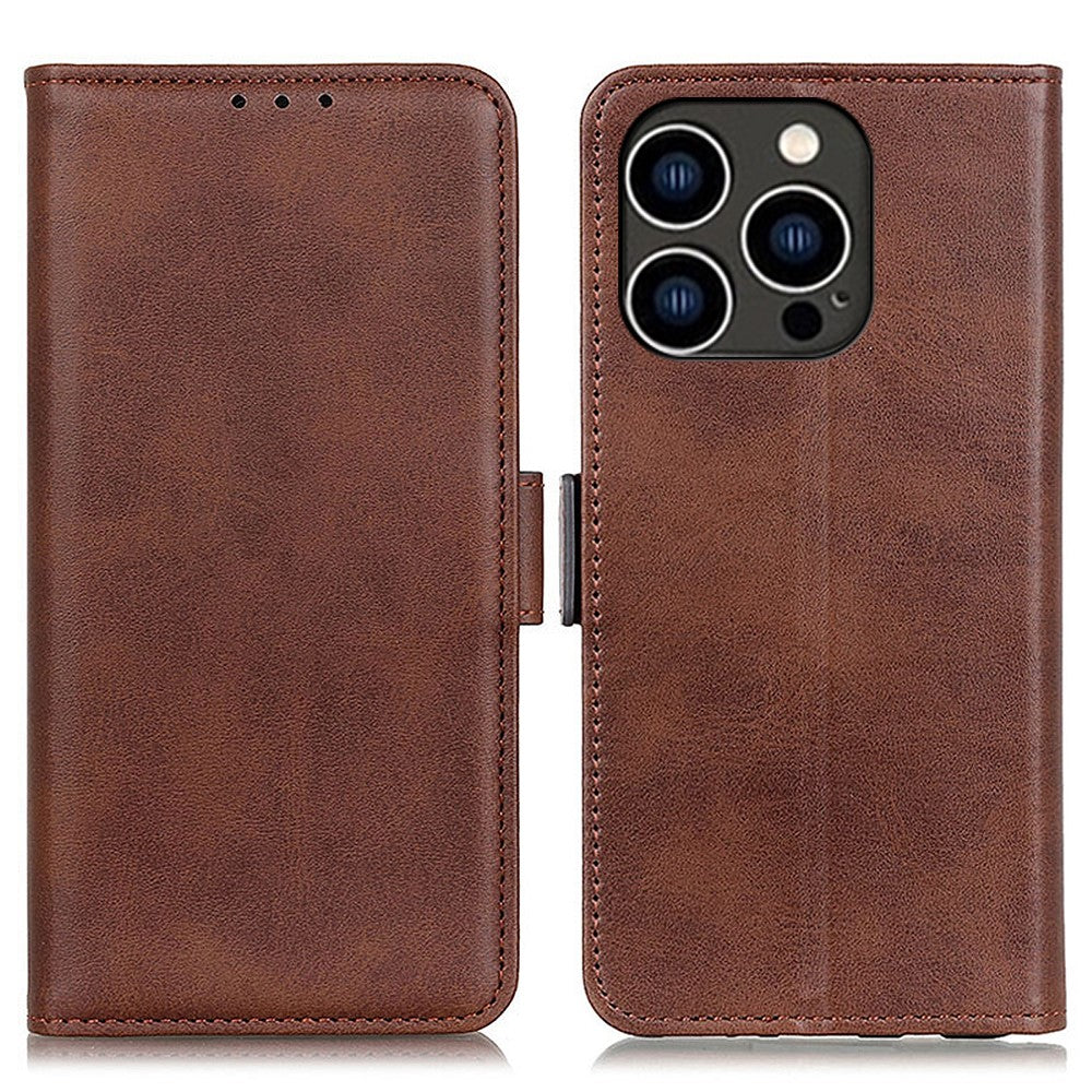 For iPhone 15 Pro Wallet Stand Phone Case Cowhide Texture Full Protection PU Leather Cover Shell