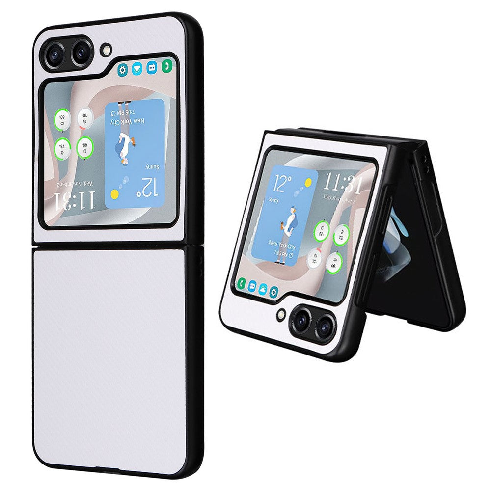 Til Samsung Galaxy Z Flip5 5G telefoncover med kulfibertekstur, PU-læder + PC beskyttelsescover