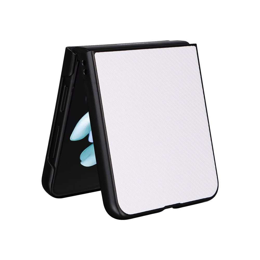 Til Samsung Galaxy Z Flip5 5G telefoncover med kulfibertekstur, PU-læder + PC beskyttelsescover