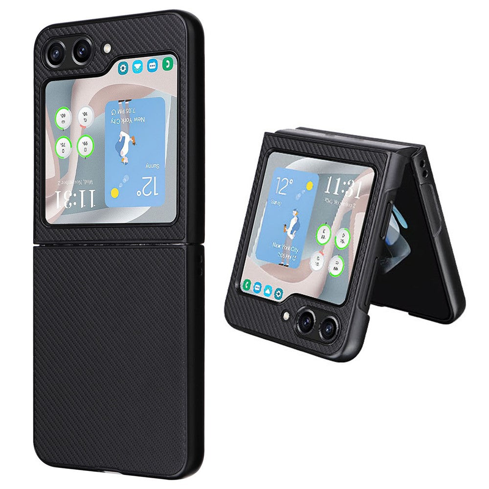 Til Samsung Galaxy Z Flip5 5G telefoncover med kulfibertekstur, PU-læder + PC beskyttelsescover