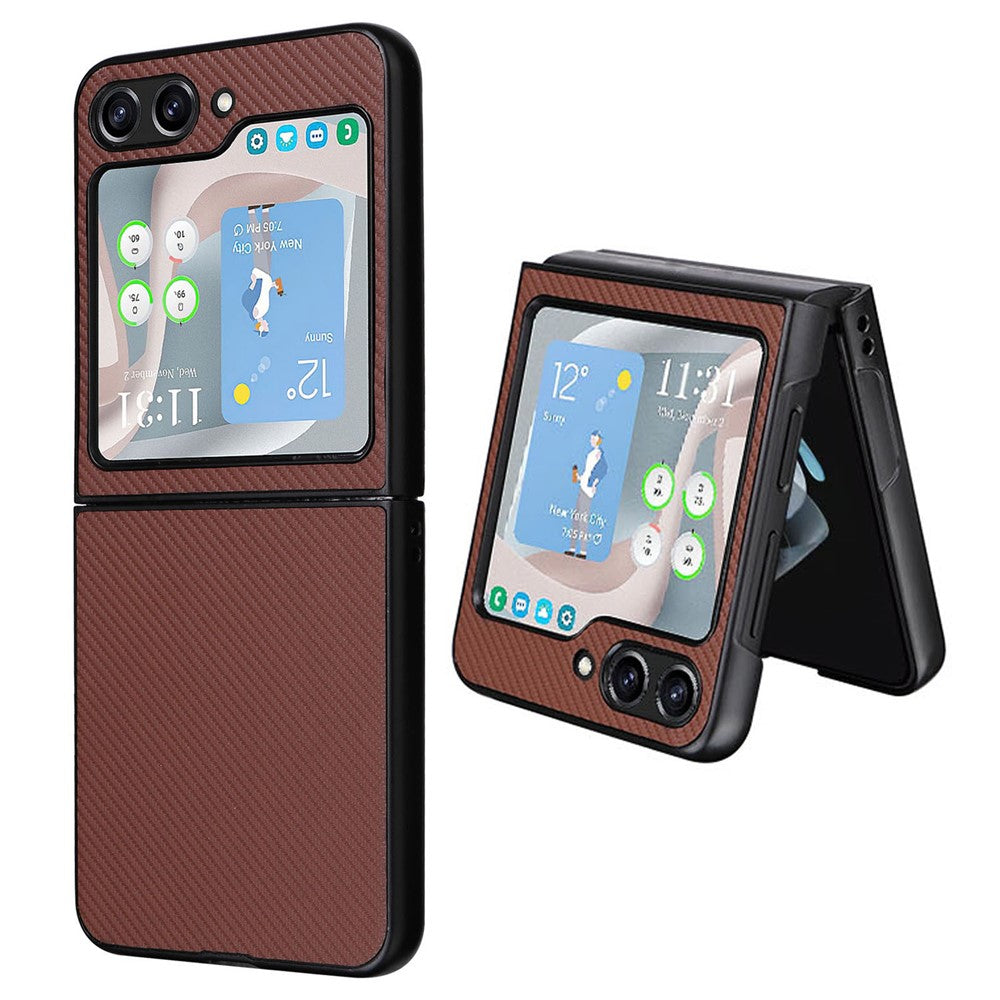Til Samsung Galaxy Z Flip5 5G telefoncover med kulfibertekstur, PU-læder + PC beskyttelsescover