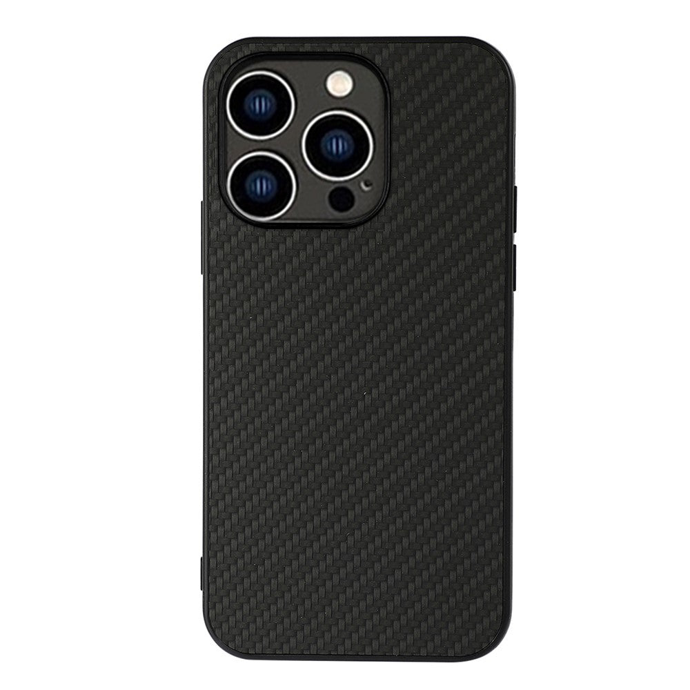 For iPhone 15 Pro Max Carbon Fiber Texture Anti-scratch Cover Leather Coated TPU Phone Case