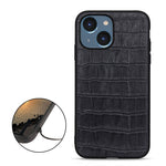 For iPhone 15 Dustproof Genuine Cow Leather+TPU+PC Phone Case Crocodile Texture Phone Cover
