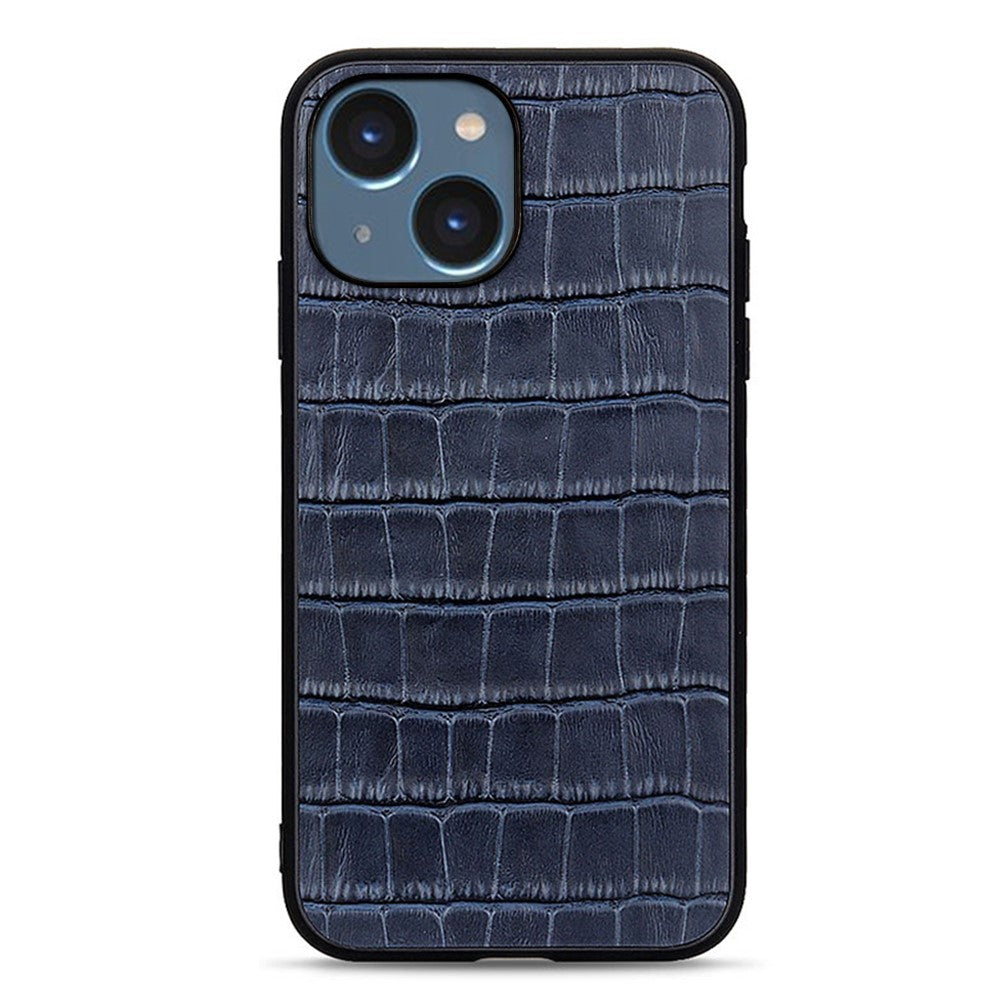 For iPhone 15 Dustproof Genuine Cow Leather+TPU+PC Phone Case Crocodile Texture Phone Cover