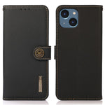KHAZNEH For iPhone 15 Drop Protection RFID Blocking Wallet Cell Phone Case Genuine Cow Leather Stand Phone Cover