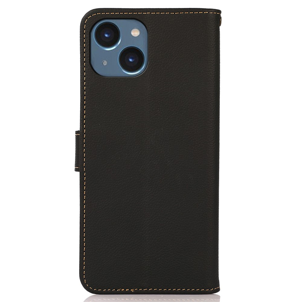 KHAZNEH For iPhone 15 Drop Protection RFID Blocking Wallet Cell Phone Case Genuine Cow Leather Stand Phone Cover
