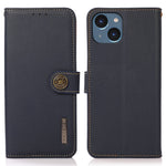 KHAZNEH For iPhone 15 Drop Protection RFID Blocking Wallet Cell Phone Case Genuine Cow Leather Stand Phone Cover
