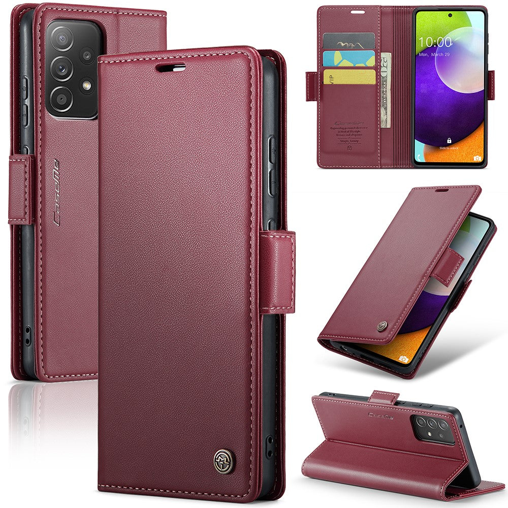 For Samsung Galaxy A52 4G / A52s 5G / A52 5G Leather Case CASEME 023 RFID Blocking 3 Card Slot Mobile Cover