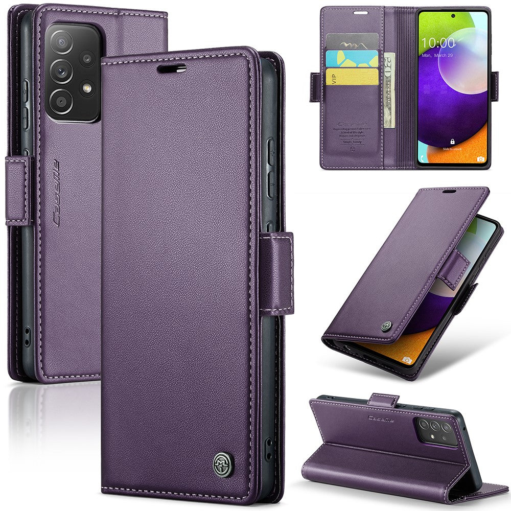 For Samsung Galaxy A52 4G / A52s 5G / A52 5G Leather Case CASEME 023 RFID Blocking 3 Card Slot Mobile Cover