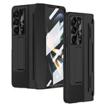 For Samsung Galaxy Z Fold5 5G Kickstand Phone Case PU Leather+PC Shockproof Protective Cover with Tempered Glass Film