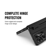For Samsung Galaxy Z Fold5 5G Kickstand Phone Case PU Leather+PC Shockproof Protective Cover with Tempered Glass Film