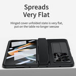For Samsung Galaxy Z Fold5 5G Kickstand Phone Case PU Leather+PC Shockproof Protective Cover with Tempered Glass Film