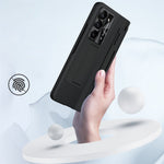 For Samsung Galaxy Z Fold5 5G Kickstand Phone Case PU Leather+PC Shockproof Protective Cover with Tempered Glass Film