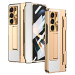 For Samsung Galaxy Z Fold5 5G Kickstand Phone Case PU Leather+PC Shockproof Protective Cover with Tempered Glass Film
