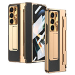For Samsung Galaxy Z Fold5 5G Kickstand Phone Case PU Leather+PC Shockproof Protective Cover with Tempered Glass Film
