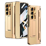 For Samsung Galaxy Z Fold5 5G Kickstand Phone Case PU Leather+PC Shockproof Protective Cover with Tempered Glass Film