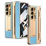 For Samsung Galaxy Z Fold5 5G Kickstand Phone Case PU Leather+PC Shockproof Protective Cover with Tempered Glass Film