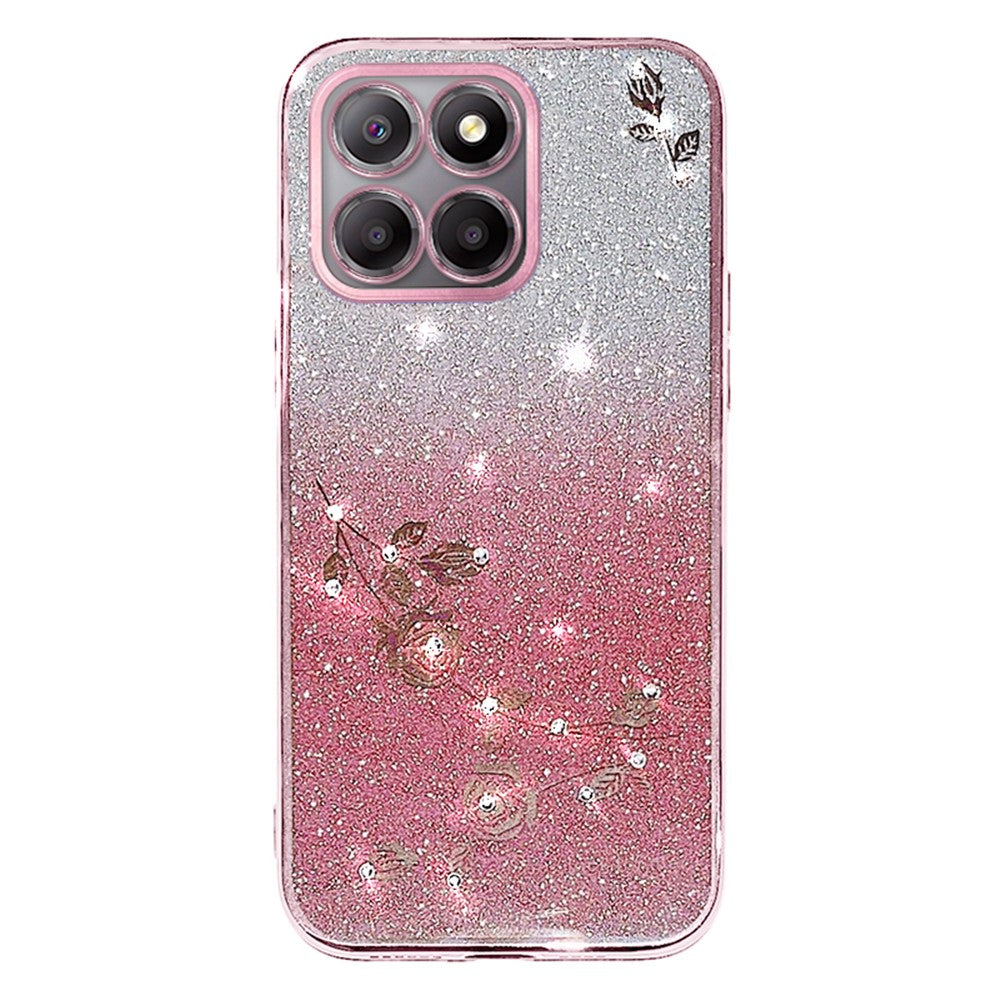 KADEM For Honor X8 5G / X6 4G / 70 Lite 5G Rhinsten Blomst Telefoncover Glitter Gradient TPU Cover
