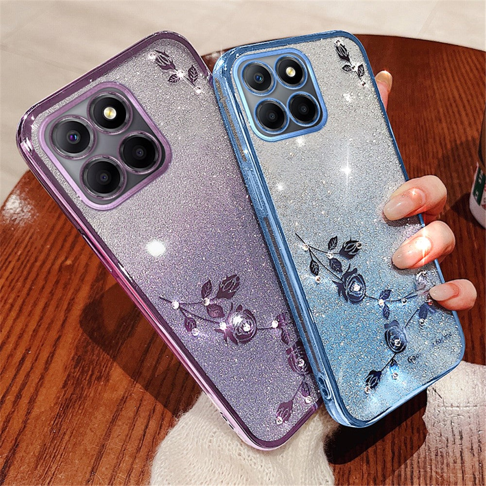 KADEM For Honor X8 5G / X6 4G / 70 Lite 5G Rhinsten Blomst Telefoncover Glitter Gradient TPU Cover