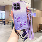 KADEM For Honor X8 5G / X6 4G / 70 Lite 5G Anti-Fingerprint TPU Phone Case Glitter Flower Pattern Gradient Cover with Strap