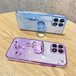 KADEM For Honor X8 4G / X30i Glitter Gradient TPU Phone Case Ring Kickstand Rhinestone Flower Anti-drop Cover