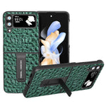 ABEEL For Samsung Galaxy Z Flip4 5G Protective Cover Genuine Cow Leather+PC Kickstand Phone Case