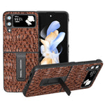 ABEEL For Samsung Galaxy Z Flip4 5G Protective Cover Genuine Cow Leather+PC Kickstand Phone Case