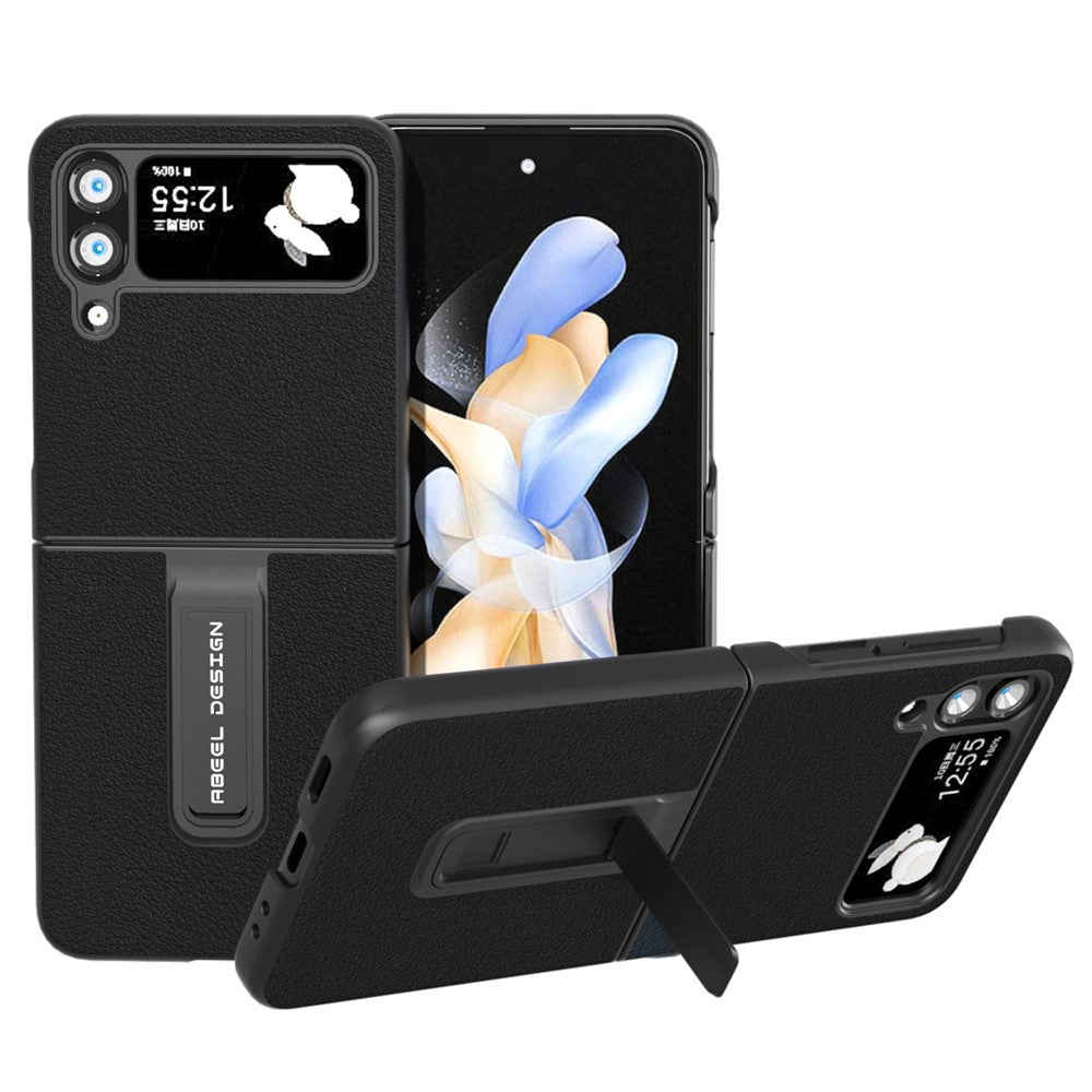 ABEEL til Samsung Galaxy Z Flip4 5G Ægte okselæder+PC telefoncover, foldbart støtteben