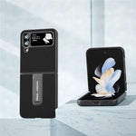 ABEEL til Samsung Galaxy Z Flip4 5G Ægte okselæder+PC telefoncover, foldbart støtteben